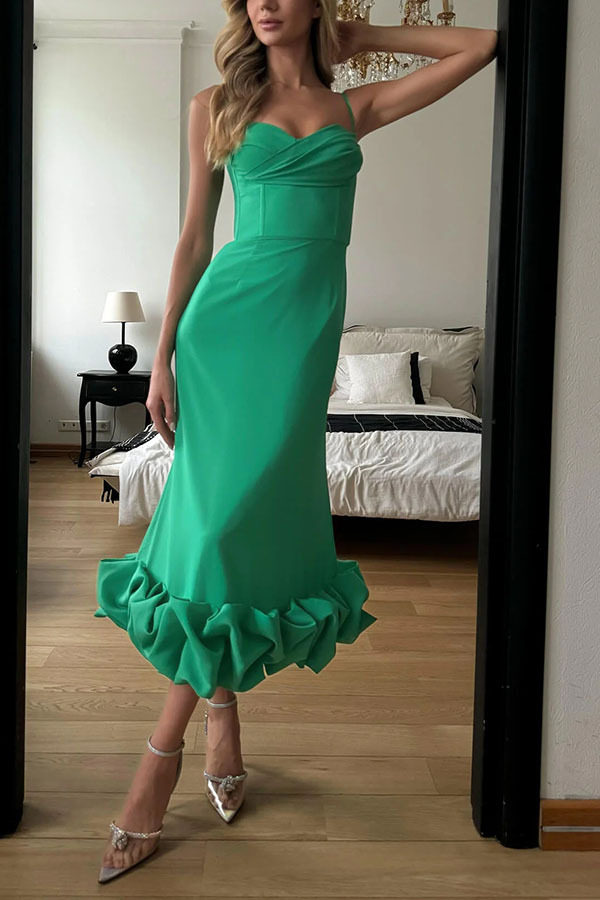 Elegant Solid Colour Strap Dress For Women Slim Fit Swing Style_voghion.com