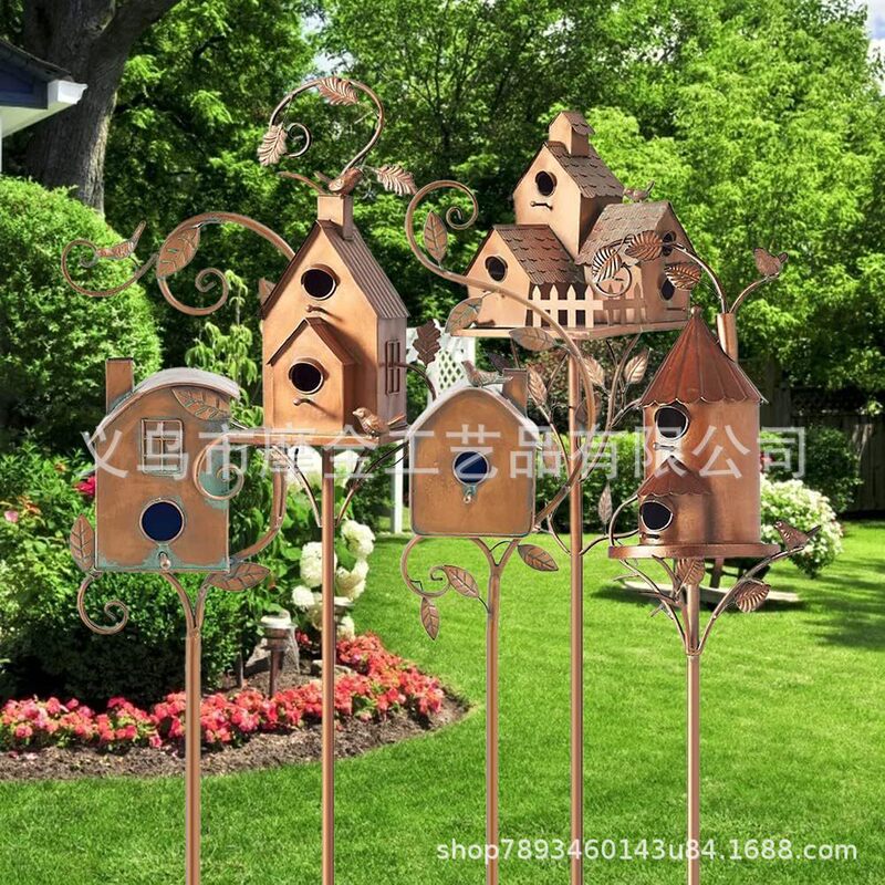 国境を越えた工芸品鉄鳥小屋屋外装飾装飾品金属鳥小屋スタンドクラフト装飾小さな装飾品|undefined