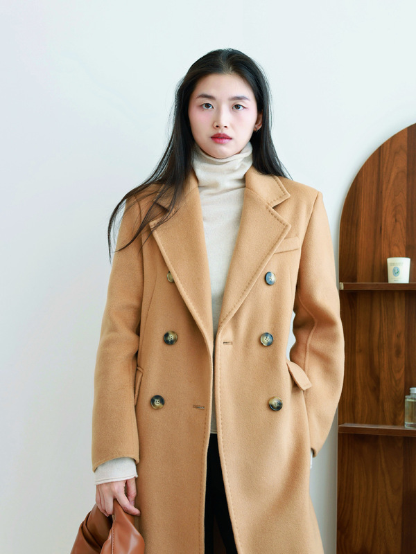 【限定特価】サメイ ロングスーツ ハイカウント ラムカシミヤ ダブル前立てコート インテリジェント両面ウールラペルカラー|undefined