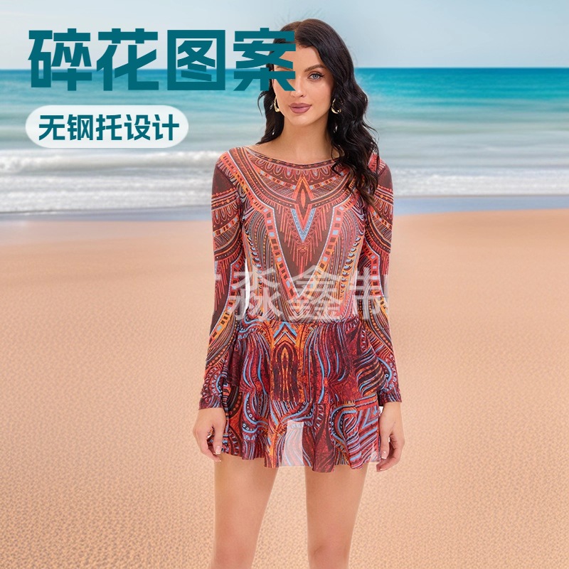 Traje de baño de una pieza estilo bikini europeo y americano 2025, traje de baño de malla protectora solar ruso para mujer image 1