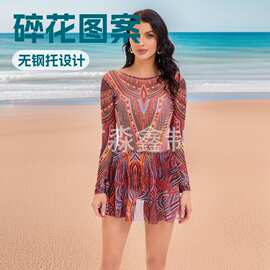 2025欧美跨境连体比基尼Купальник俄罗斯防晒网纱泳衣女