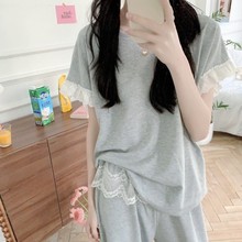 韩国ins女士东大门新款睡衣女士休闲花边圆领家居服卫衣套装潮女