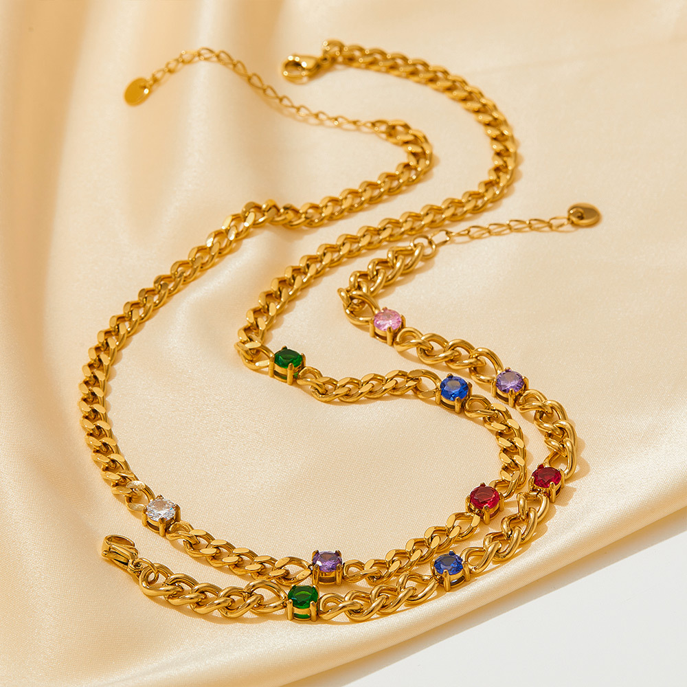 Zircon Inlay Material Necklace Classification Wholesale Jewelry Retro Geometric 304 Stainless Steel Zircon 16K Gold Plated White Gold Plated Gold Plated Inlay Stainless Steel Necklaces