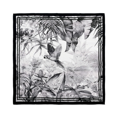 春夏新款鹦鹉水墨畫肉眼3D仿真絲方巾女 時尚裝飾定制文藝小絲巾