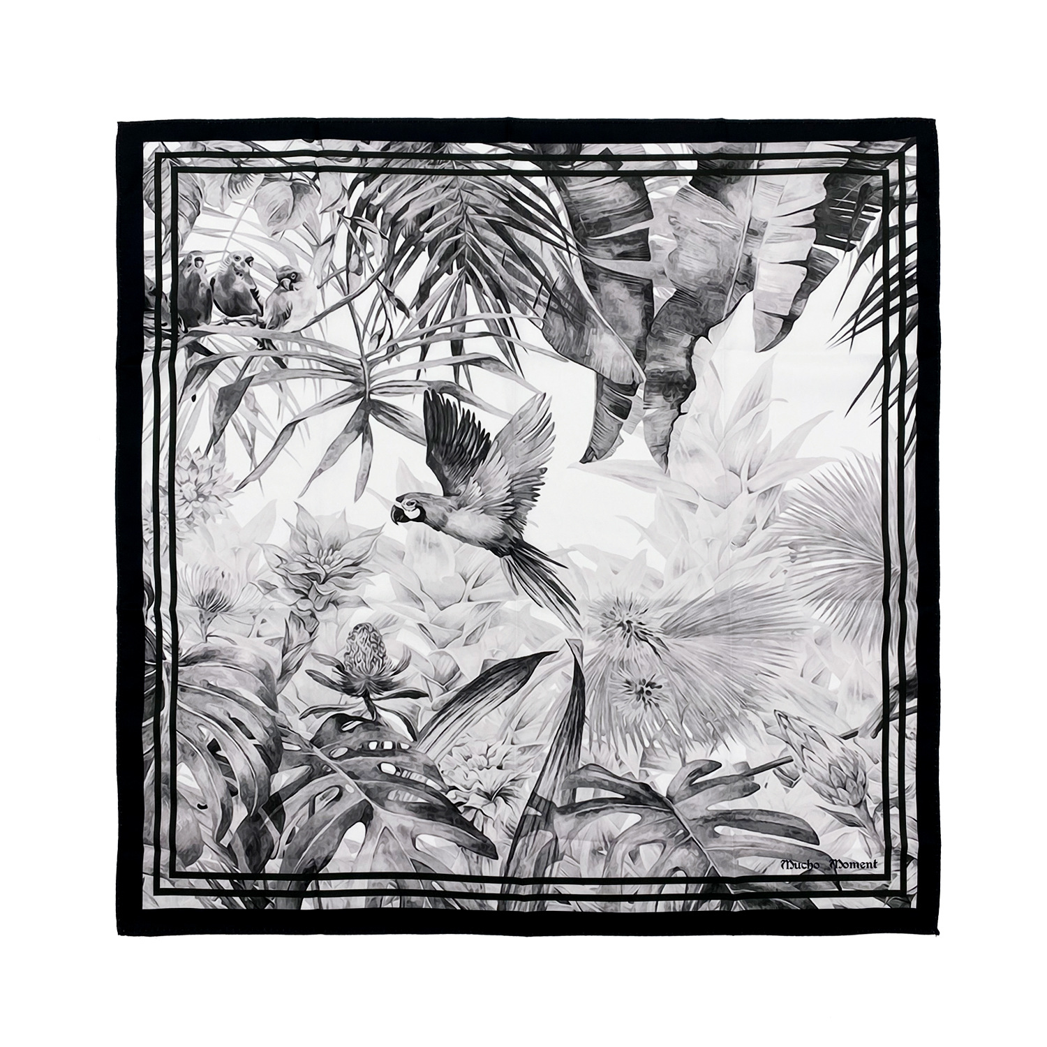 春夏新款鹦鹉水墨畫肉眼3D仿真絲方巾女 時尚裝飾定制文藝小絲巾