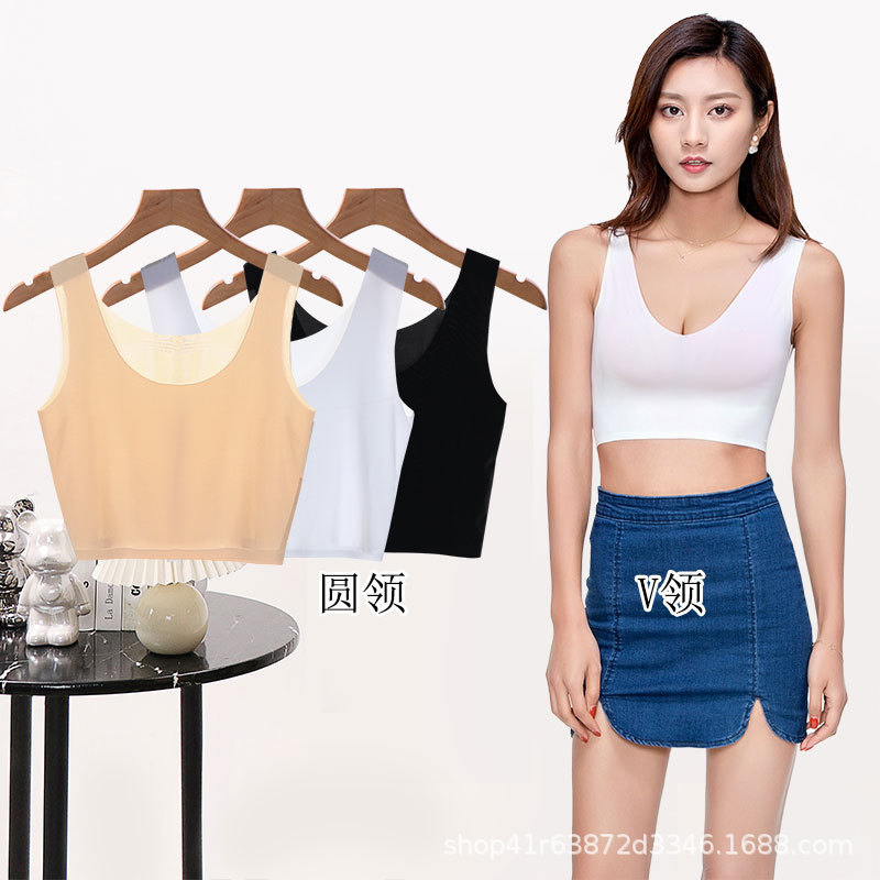 Plus size chubby girl Ice Silk anti-exposure tube top ultra-thin wrapped chest underwear sleeveless bottoming top loose camisole