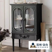 美式复古柜子摆件陈列展示柜法式餐边柜客厅装饰粉色储物柜欧式