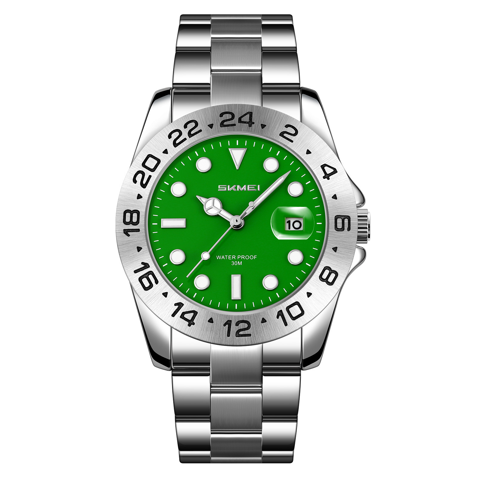 Momentos de negocios de ocio de acero reloj de mesa verde impermeable relojes de cuarzo para hombres lista de regalos de comercio exterior exclusiva para la fábrica de origen