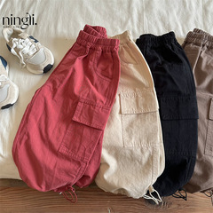 Ningli 子供のズボン 2025 秋の新製品男の子と女の子無地レギンスオーバーオールベビーワイドレッグ綿パンツトレンディ