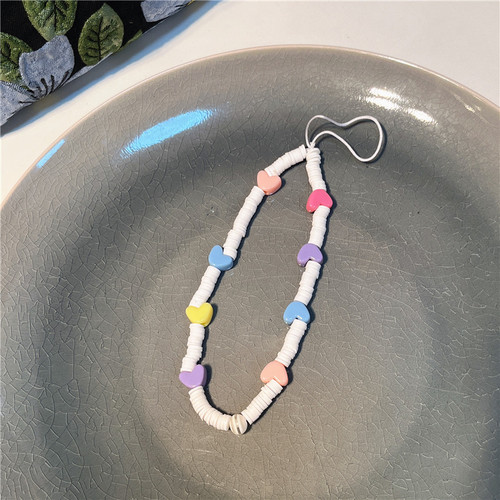 Korean version of the new ins creative bohemian soft pottery love flower beaded mobile phone lanyard acrylic mobile phone chain