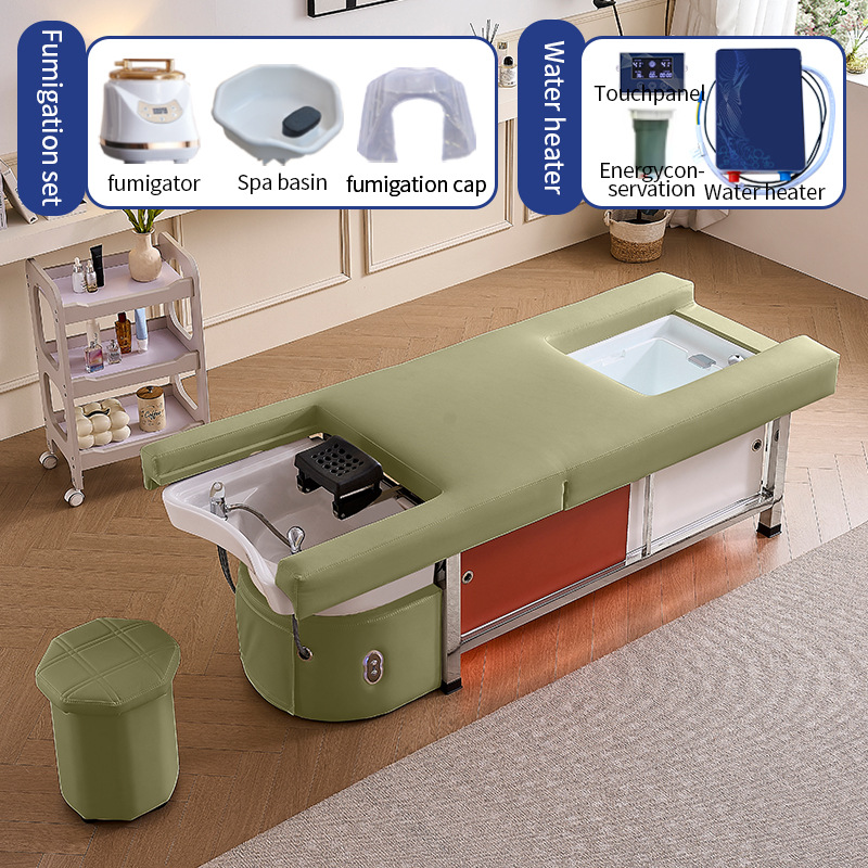 Cama eléctrica elevadora multifuncional para salón de belleza, cama de lavado de cabello, cama de masaje para terapia de cabeza, cama de masaje y cama de fumigación para circulación de agua