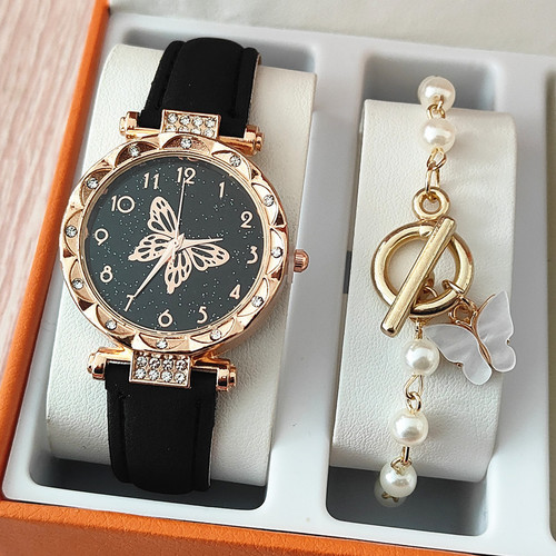 DuoDuo Cross-Border SHEIN Women's Butterfly Watch, European and American Best-Selling Fashion Quartz Watch with Starry Sky Bracelet