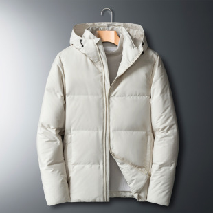 Winter New Hooded White Velvet Jacket for Men Korean Style Fashionable Casual Cold-Resistant Warm down Jacket for Men