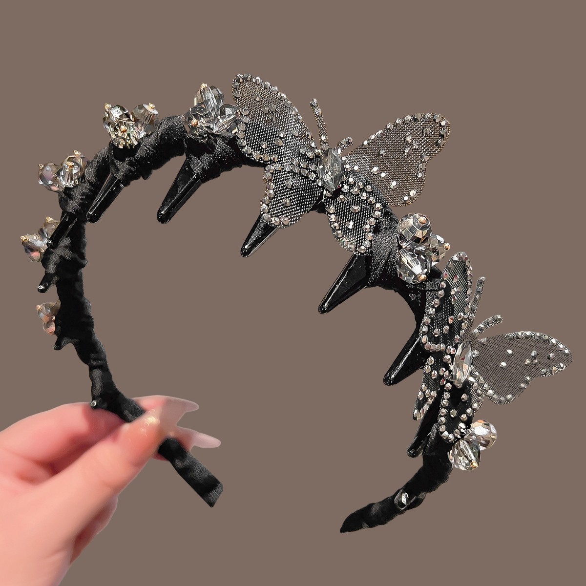 Black silk wrapped crystal butterfly