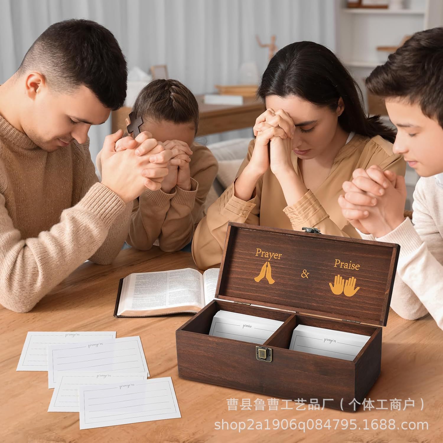 跨境木质祈祷卡片收纳盒纪念品收纳翻盖照片储物盒感恩礼品礼物盒