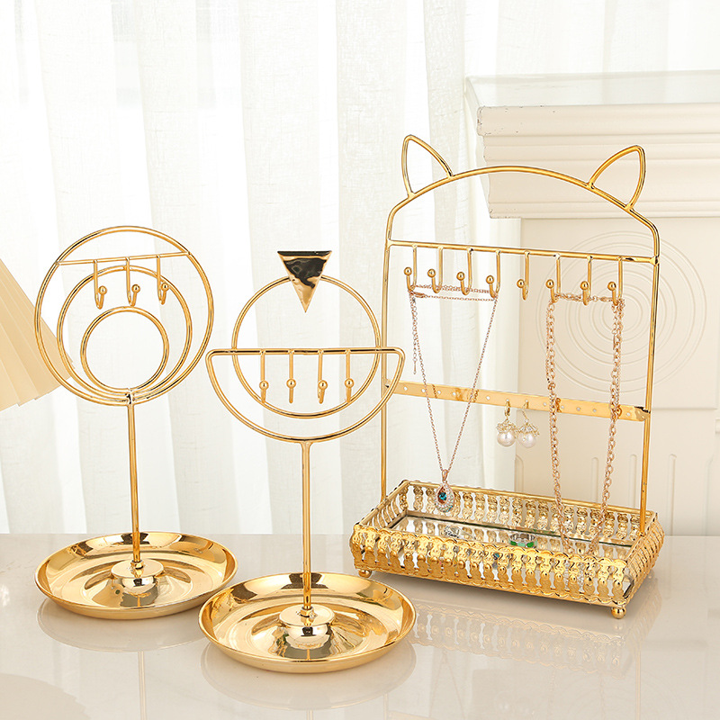 歐式鐵藝桌面化妝擺放架飾品展示架耳環項鍊收納架子高檔首飾架