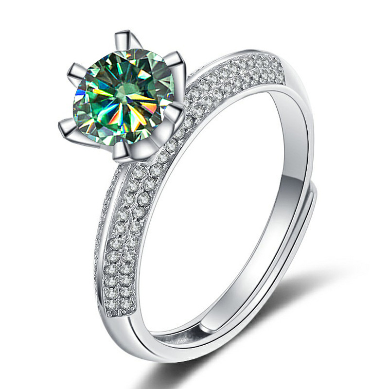 Color transfronterizo de un quilate S925 plata anillo de piedra de mozan, mitad de la pared de la montaña puede ajustar el anillo para hombres y mujeres