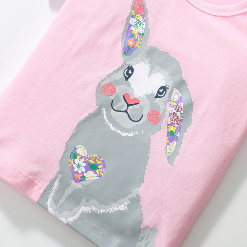 Little Maven Children's Short Sleeve Top Summer New Pure Cotton Girls' T-Shirt Cartoon Rubber Print Crew Neck Children's T-Shirt