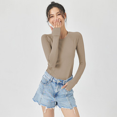 New Autumn/Winter Yoga Top Sports Shirt Crew Neck Long Sleeve Slim Fit Breathable Sweat-Wicking Outdoor Cycling Running