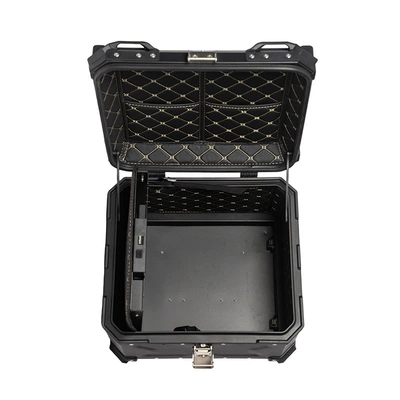 55L aluminum alloy tail box with interlayer, NFC password unlock, hidden compartment, anti-theft, waterproof, quick-release tail box (Motorcycle trunk) - 55l-large-corner-protectionembossed-blacklayered-nfc-bluetooth-modeltrunk-bag