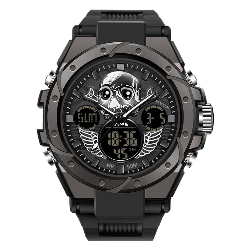 Sanda hombres deportes reloj electrónico de sincronización luminosa regalo creativo cráneo estudiante reloj impermeable 6087
