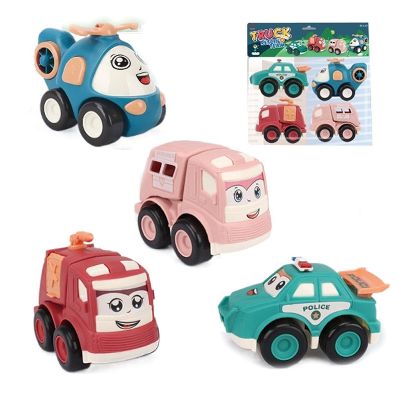 Inertia cartoon car Q Meng rescue team 4 equipped with fire truck simulation toy car fall-resistant stall children's car wholesale Inertia cartoon car Q Meng rescue team 4 equipped with fire truck simulation toy car fall-resistant stall children's car wholesale