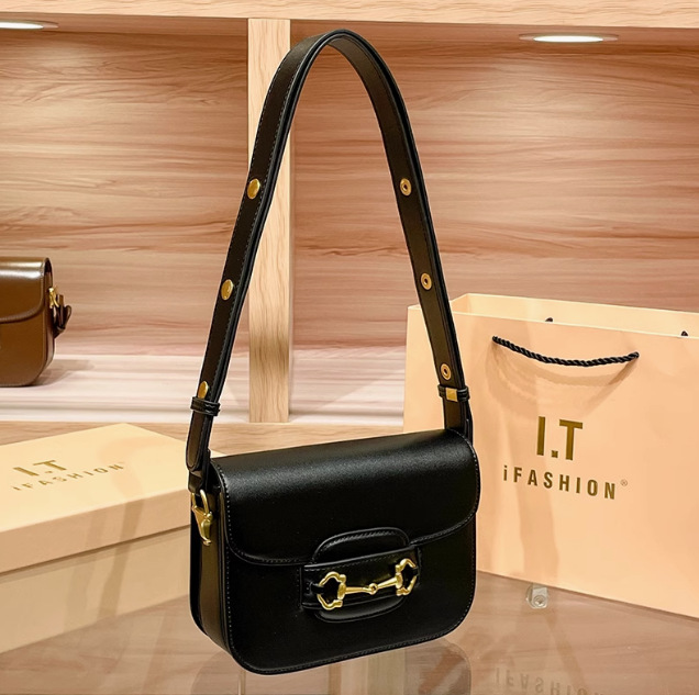 Women's Genuine Leather Bag 2026 New Fashion Versatile Underarm Bag 1955 Saddle Bag Single Shoulder Crossbody Bit Bag - Thumbnail 6