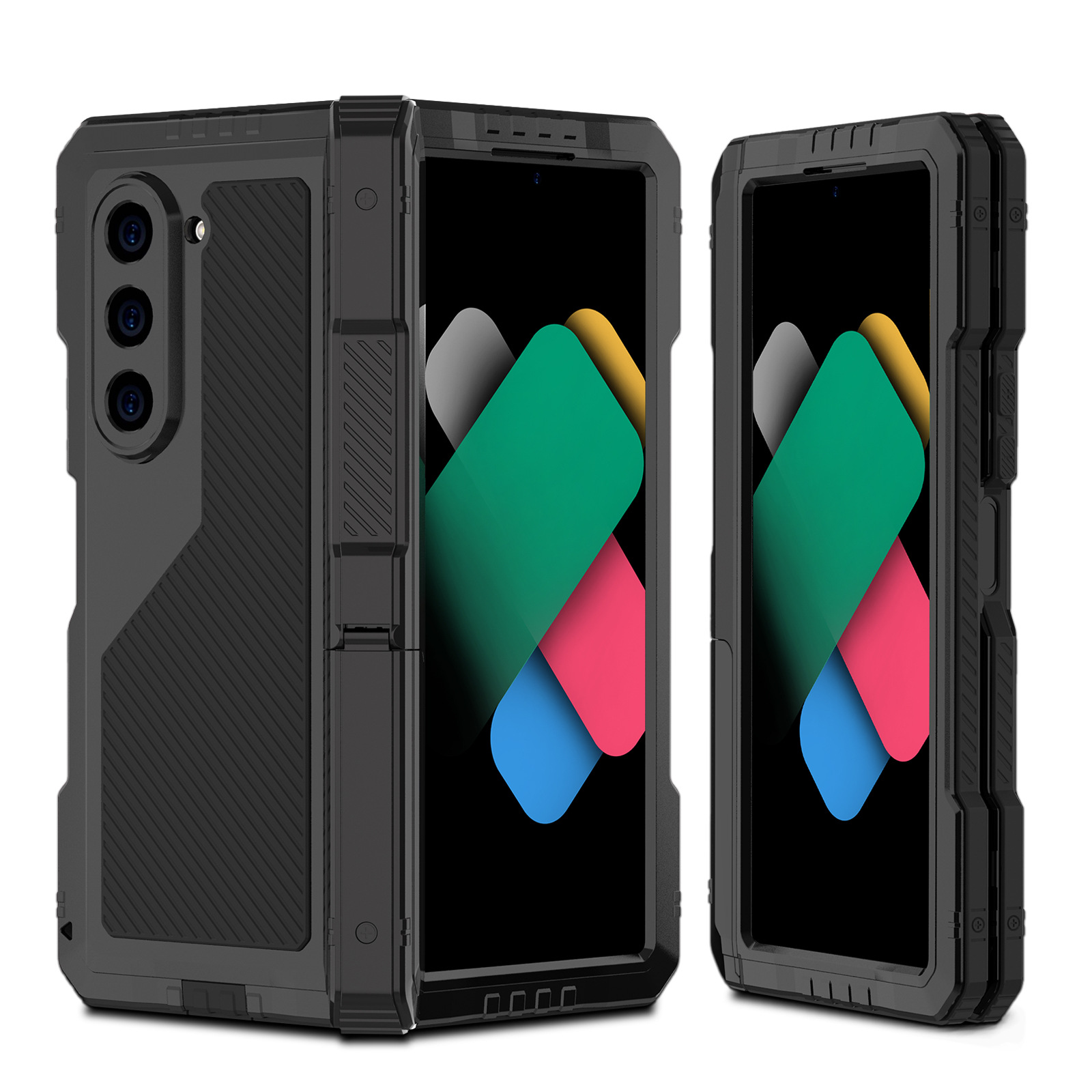Ốp lưng Samsung Z Fold6/Fold7 kim loại chống sốc, chống nước, có chân đế, bảo vệ toàn diện — Đen, Đỏ rượu