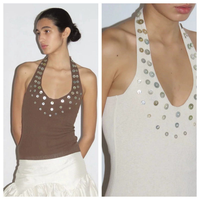 paloma wool spanish irregular fritillary sequins decorative threaded knitted neck vest top
