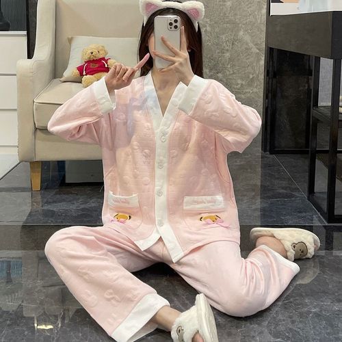 Postpartum clothing winter postpartum thickened warm cotton nursing autumn pajamas air cotton pregnant women's period quilted home clothes hot