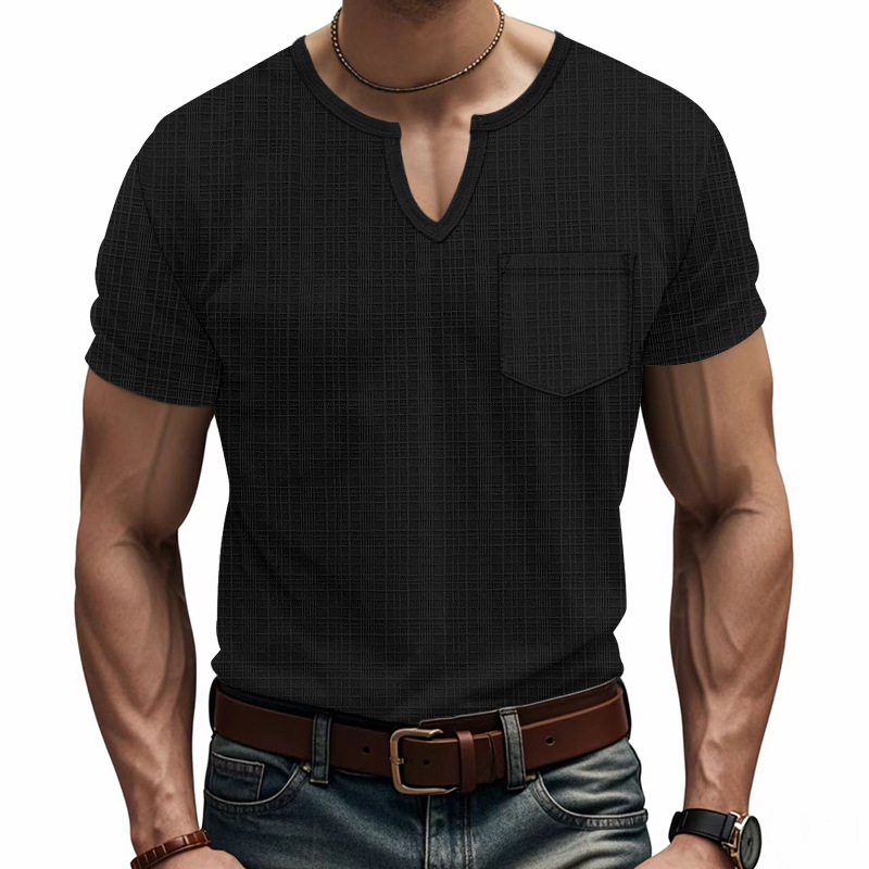 Camiseta hombre lino y bambú cuello en v verano transpirable_voghion.com