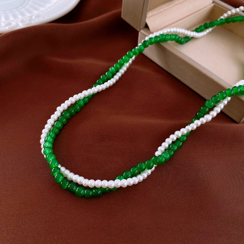 Cuentas de arroz de dopamina perla collar de cuentas cilíndricas temperamento de moda nicho Cadena de clavícula personalidad collar de todo fósforo para las mujeres