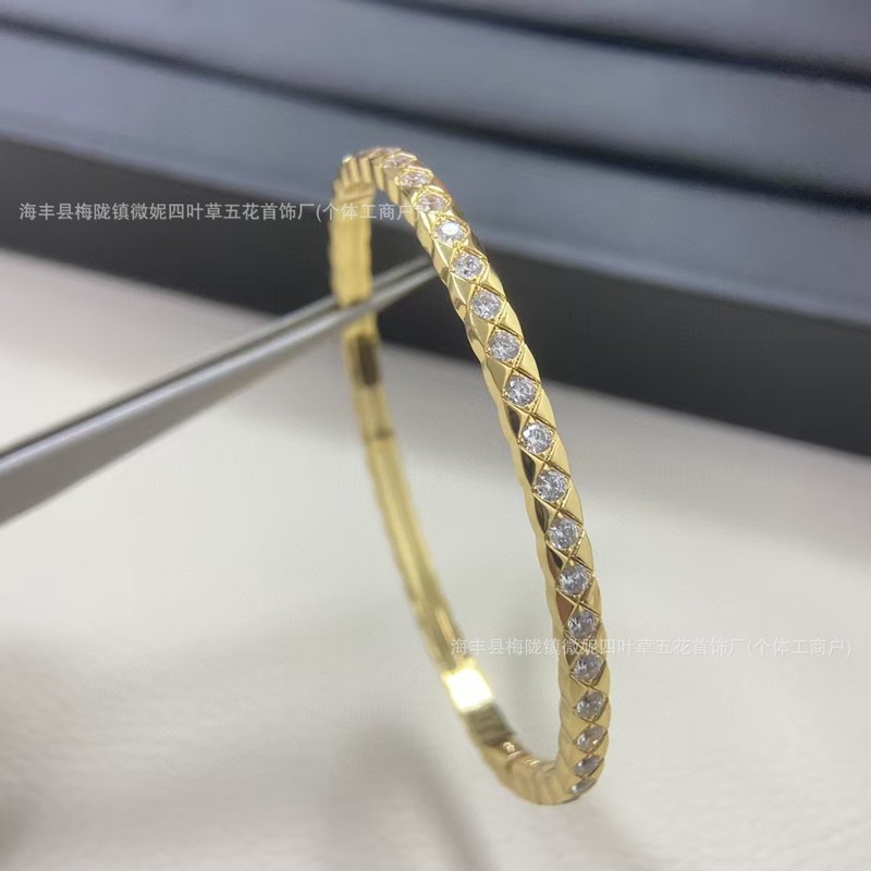 小香风coco菱格纹镶钻手镯精工CNC镀18k玫瑰金轻奢小众高级感手环|undefined