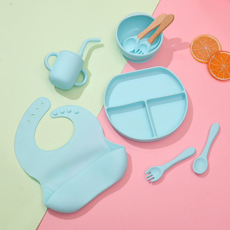 Cross-border children's tableware suit baby complementary food meal training silicone tableware six-piece food grade silicone plate