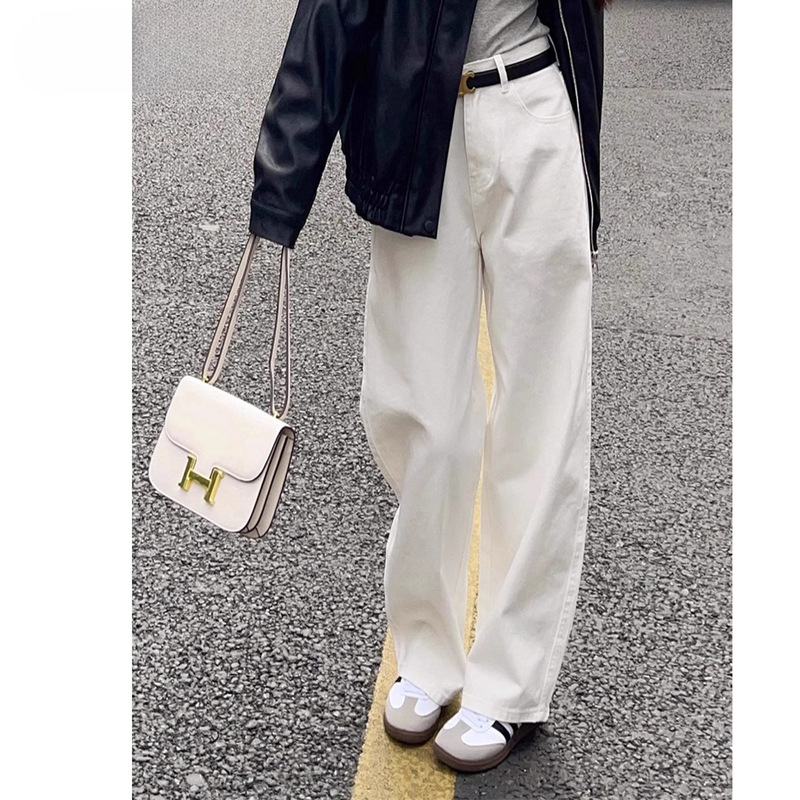 White High-Waisted Straight-Leg Jeans for Women, Spring/Summer 2026, New Autumn/Winter Collection, Loose Fit, Slimming Wide-Leg, Floor-Length Extended Pants