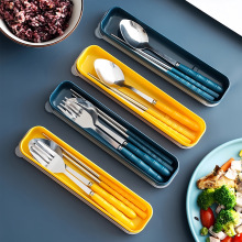 餐具筷子勺子套装学生便携上班族筷子盒可爱不锈钢叉子三件套单人