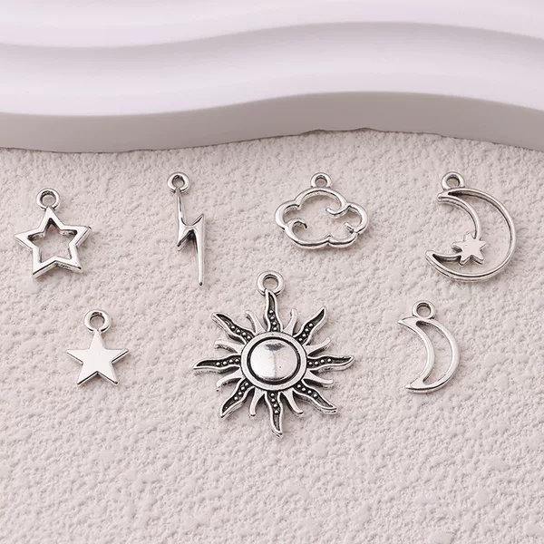 Cross-Border Hot-Selling Alloy Sun Moon Stars Clouds Lightning Pendant Necklace Bracelet Charm DIY Jewelry Accessories