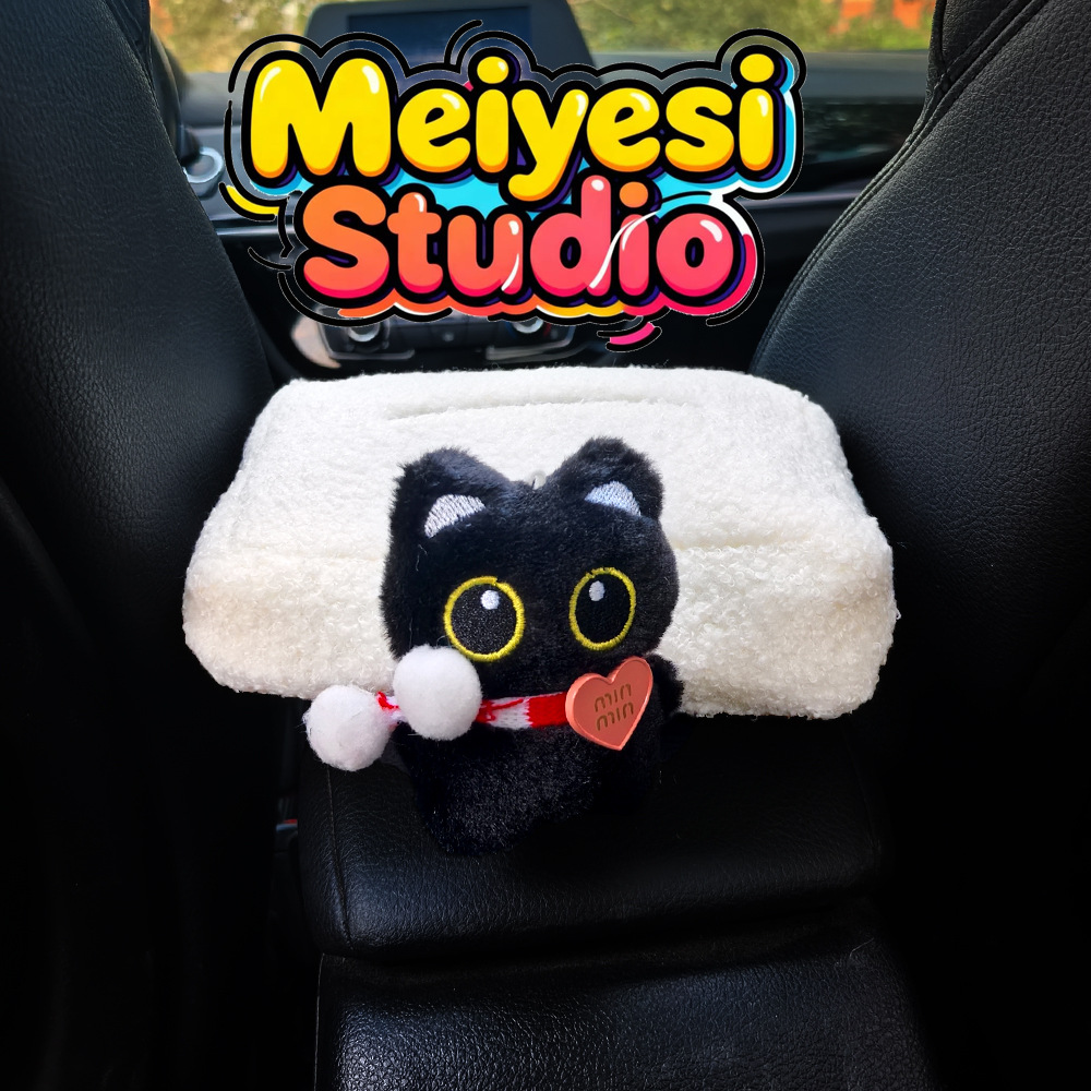 Little Black Cat Car Tissue Box Car Tissue Cover Hanging Bag Seat Back Hanging Armrest Box Car Tissue Box in the Car