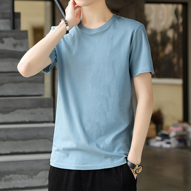 メンズ半袖Tシャツ夏の新しいラウンドネックカジュアルボトリングシャツメンズTシャツトレンディなルーズ半袖無地トップス紳士服|undefined