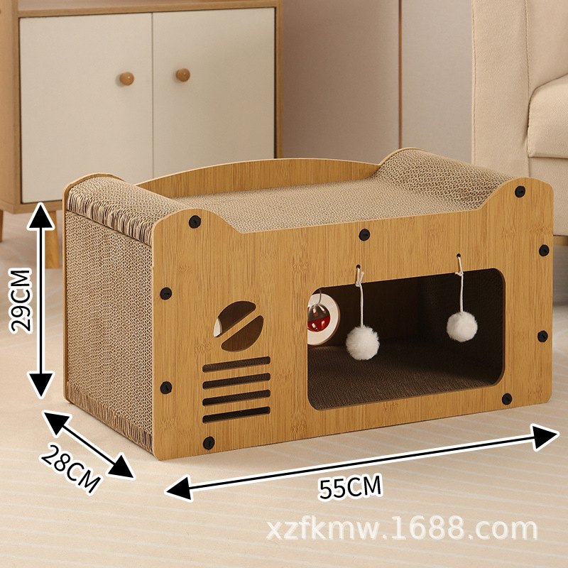 Casa de gatos de dos pisos casa de gatos nido de gato papel corrugado resistente al arañazo resistente a la mordedura no se caiga juguete de agarración de gato un cabello