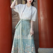 新中式轻国风改良成人汉服套装女夏季日常通勤搭配马面裙上衣盘扣