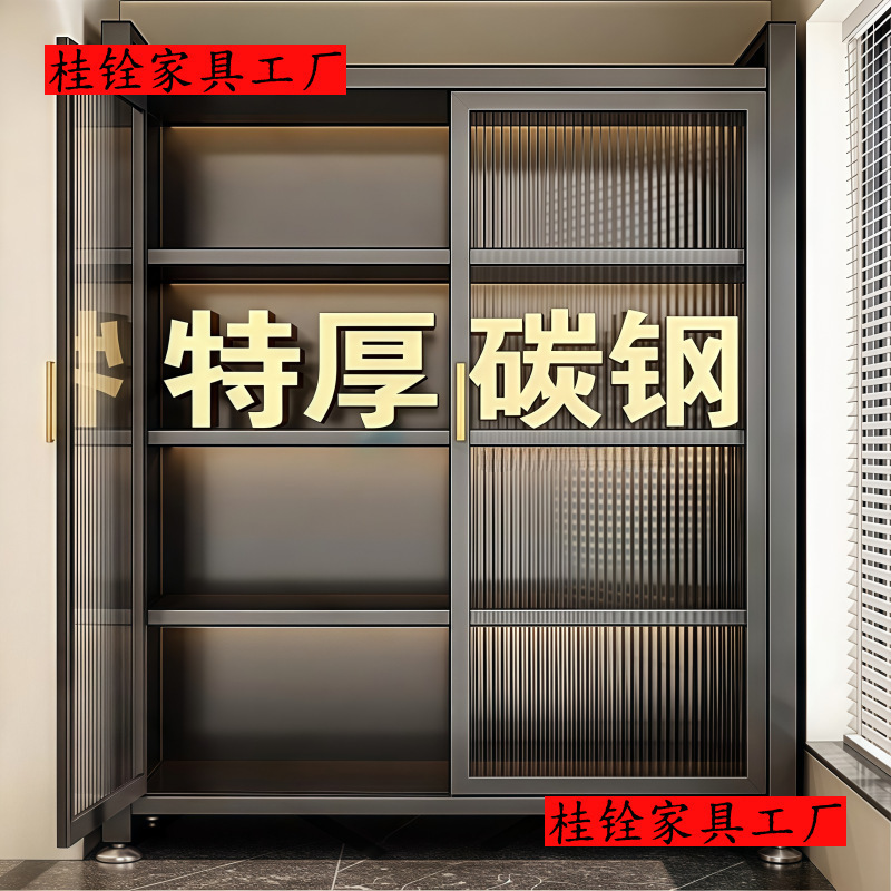 Kitchen Cabinet Carbon Steel Double Door Storage Cabinet Multi-Layer Storage Microwave Storage Cabinet with Wheels Kitchen Cabinet Carbon Steel Double Door Storage Cabinet Multi-Layer Storage Microwave Storage Cabinet with Wheels