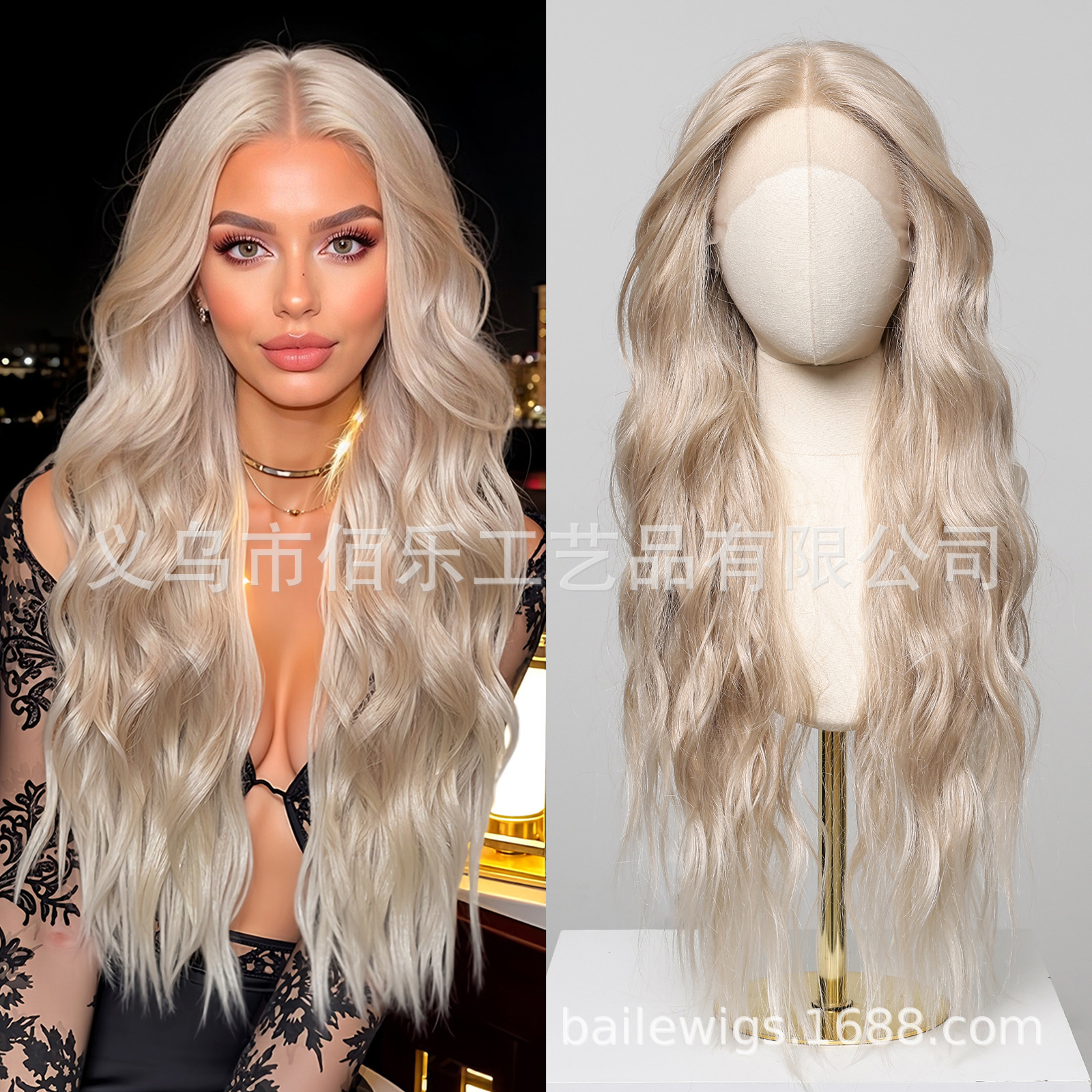 13*6 peluca de encaje de área grande con cabello largo y rizado dorado blanco en el medio image 7