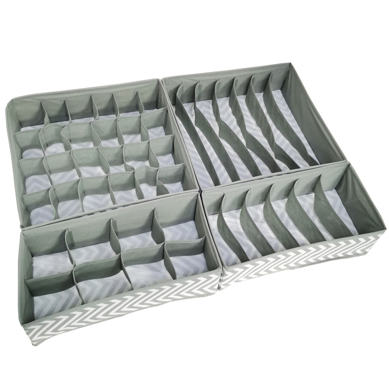 Caja de almacenamiento de ropa interior de malla plegable calcetines sujetador ropa interior cajón caja de almacenamiento separada conjunto de cuatro piezas