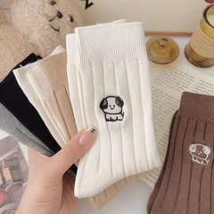 Adorable puppy socks, women's knee-high socks, Instagram trendy Korean version, spring and autumn seasonal, cartoon style, rough knitting, vertical stripes, retro puffy socks
