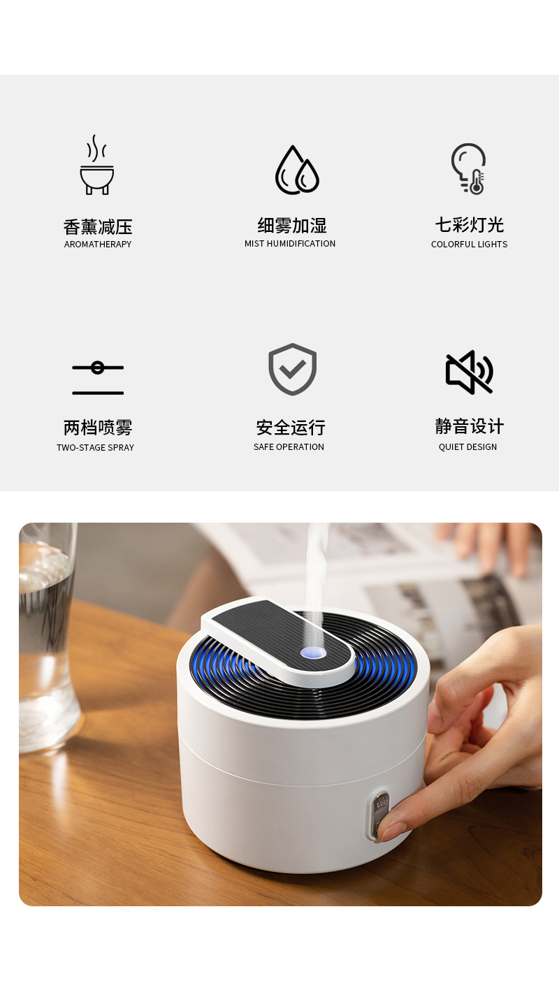跨境香薰机新款卧室办公室除异味静音精油超声波加湿器桌面扩香机详情8