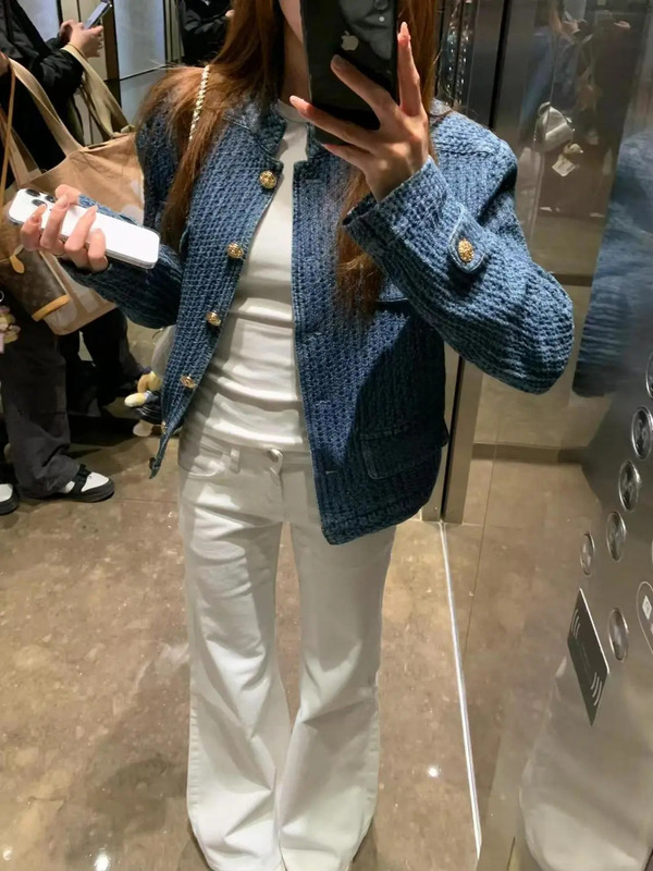 French Retro High-End Style Small Fragrance Jacket for Women, Spring and Autumn Short Stand Collar Cardigan, Casual Versatile Top Jacket