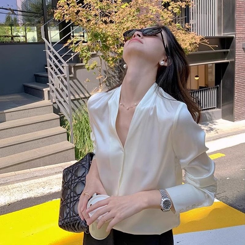 【Jomi】Workplace Cp Shirt! Silk-Like Satin Shirt for Women, High-End Fashion Versatile Commuter Top for Spring