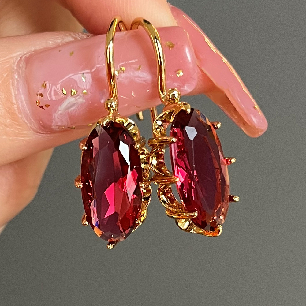 1 Pair Glam Luxurious Geometric Inlay Copper Artificial Gemstones Drop Earrings display picture 4