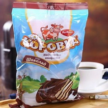 俄罗斯原装进口巧克力涂层奶油夹心威化饼干250克/袋